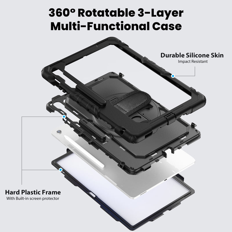 Load image into Gallery viewer, [Built-in Stand] Samsung Galaxy Tab S10 FE Plus (2025) 13.1&quot; - 360 Degree Stand PC + Silicone Shockproof Case With Strap
