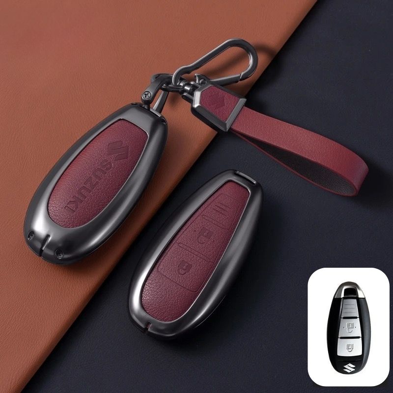 Load image into Gallery viewer, Suzuki Zinc Alloy Geuine Leather Car Key Fob Case Cover For Swift, Vitara, Baleno, Ciaz, SX4,  S-Cross, Jimny, Baleno, Ertiga
