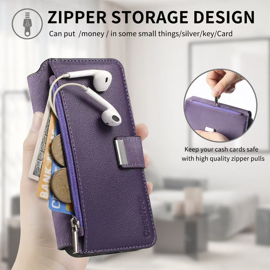 [With Card Slot][Magsafe Compatible] Motorola Moto G Play 4G/5G (2024) Leather Zipper Shockproof Wallet Series Case