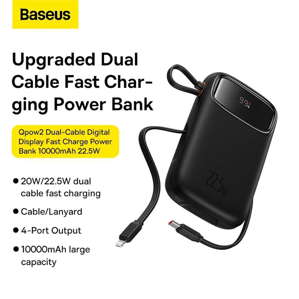 Baseus Qpow2 Dual-Cable Digital Display Fast Charge Power Bank 20000mAh 22.5W - i-Station Mobile Phone & Electronic Device Repair and Accessories