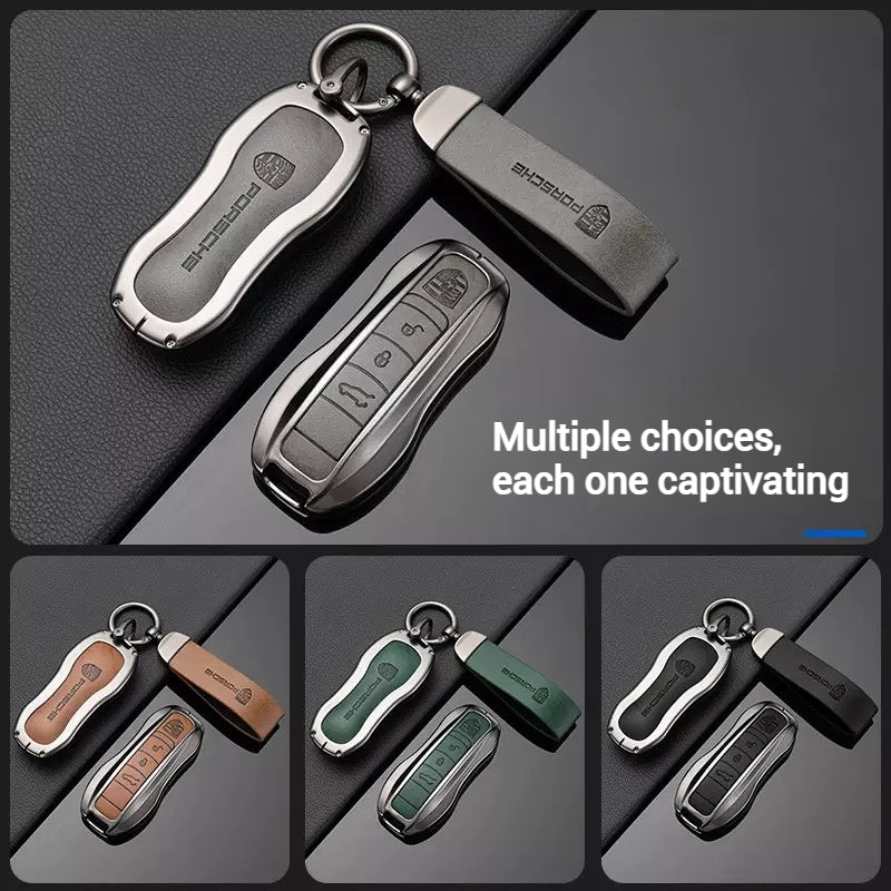 Load image into Gallery viewer, Porsche Zinc Alloy PU Leathe Car Key Fob Case Cover For Cayenne, Panamera, Macan, 911, Taycan
