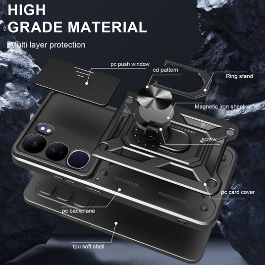 [Built-in Stand][Built-in Slide Lens Cover] Vivo IQOO Z7 & Pro Multi-function Grade Armour Case