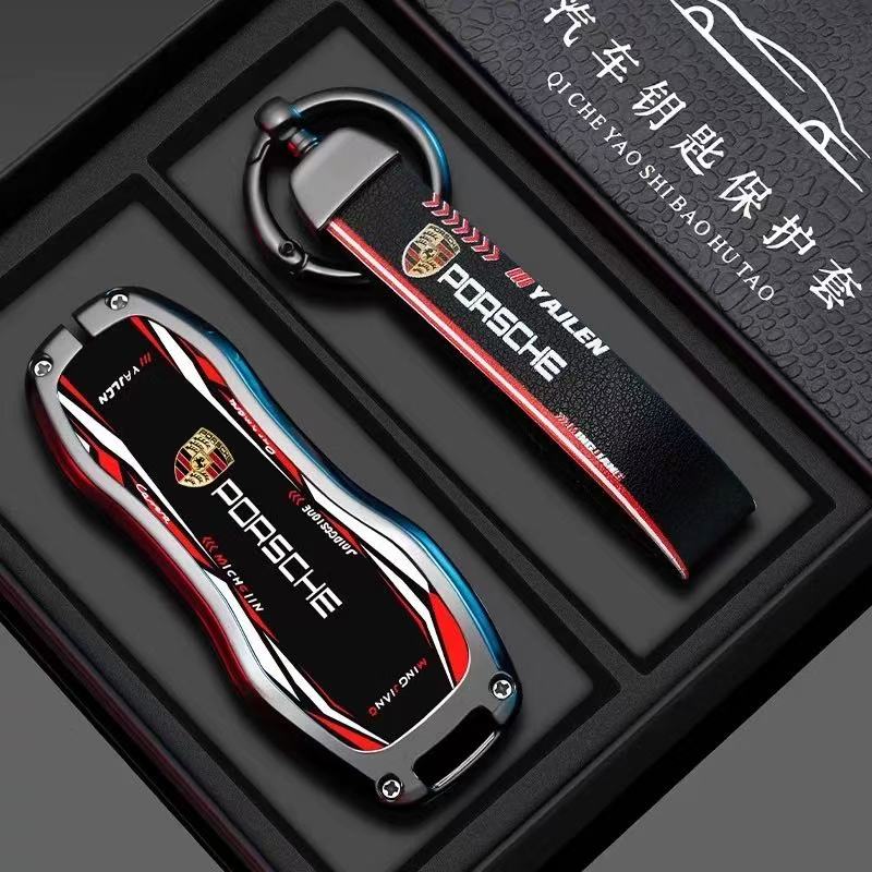 Load image into Gallery viewer, Porsche Stylish Racing-inspired Design Car Key Fob Case Cover For Cayenne, Macan, Panamera, 911, Taycan
