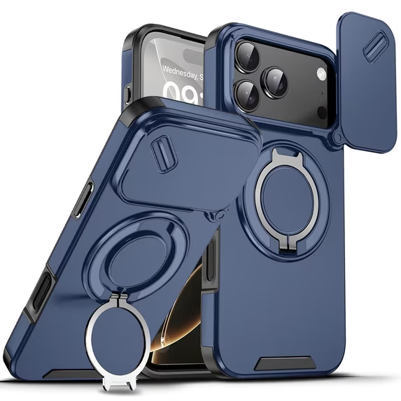 Load image into Gallery viewer, [With Slide Lens Cover] Apple iPhone 17 Pro Max / 18 Pro Max Military-Grade Shockproof Protective Stand Series Case
