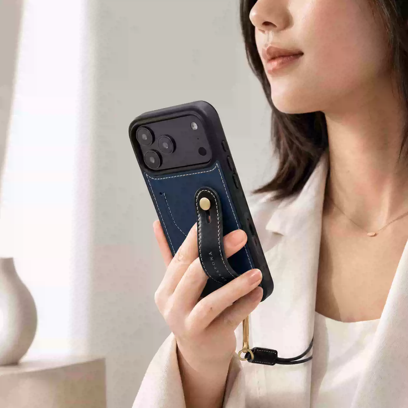 Load image into Gallery viewer, [With Card Slot] Apple iPhone 17 &amp; 17e &amp; Air &amp; Pro &amp; Pro Max - HANATORA Business Premium Genuine Leather Phone Case with Contrast Wrist Strap
