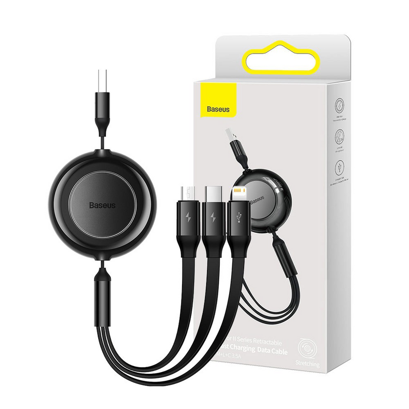 Load image into Gallery viewer, Baseus Bright Mirror 2 Series Retractable 3-in-1 Fast Charging Data Cable USB to M+L+C 3.5A 1.1m
