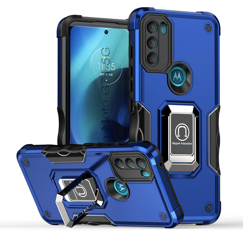 [Built-in Ring Bracket] Motorola Moto E40 Hybrid Soft Silicone Hard PC Shockproof Protection Heavy Duty Series Case