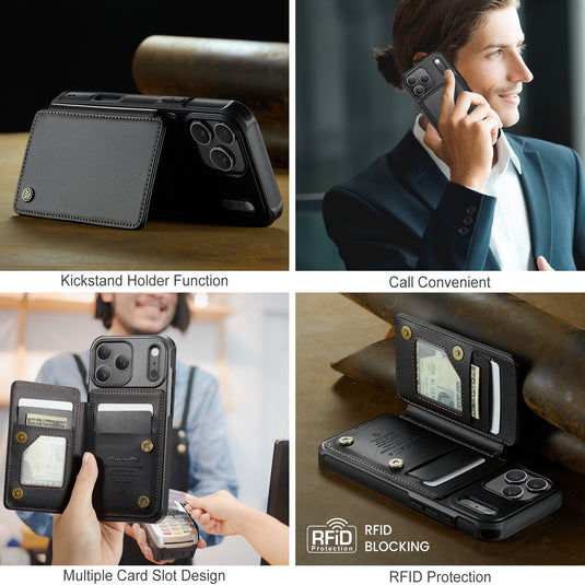 [With Card Slot] Apple iPhone 17/Air/Pro/Pro Max RFID Flip Premium Leather Wallet Series Case