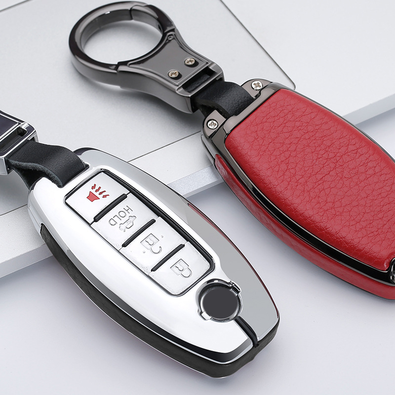 Load image into Gallery viewer, Nissan Zinc Alloy + PU Leather Car Key Fob Case Cover For Serena, Elgrand, Skyline, X-Trail, NoteCube,  March
