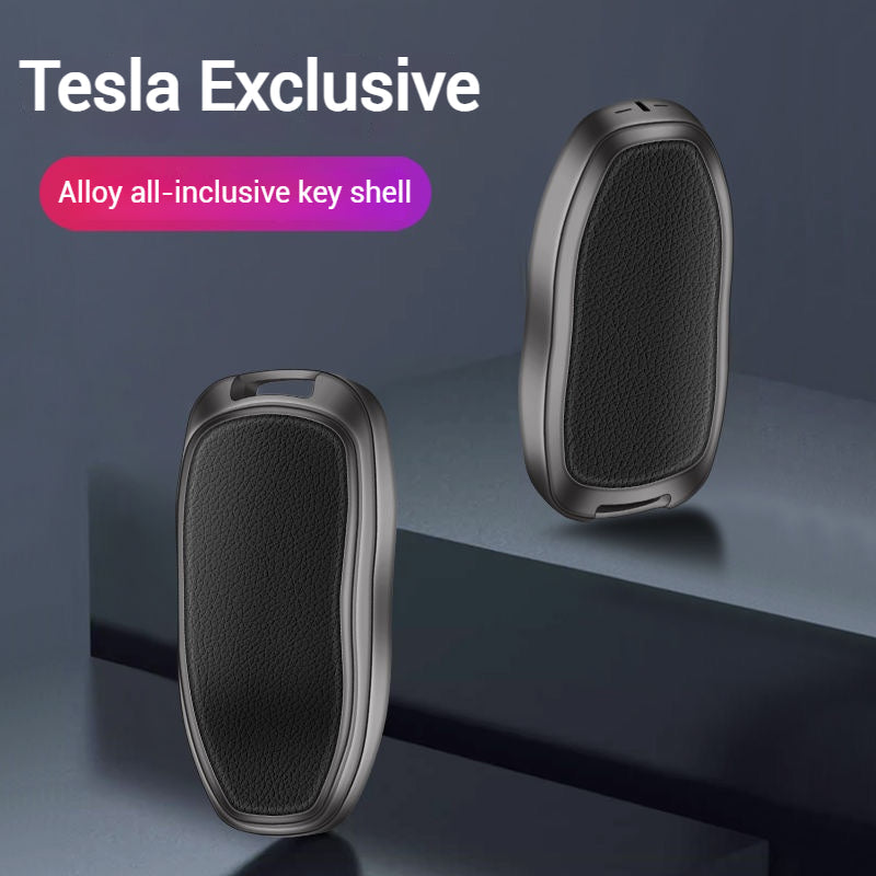 Load image into Gallery viewer, Tesla Metallic Finish + Lychee Pattern Car Key Fob Case for Model 3, Y, X, S
