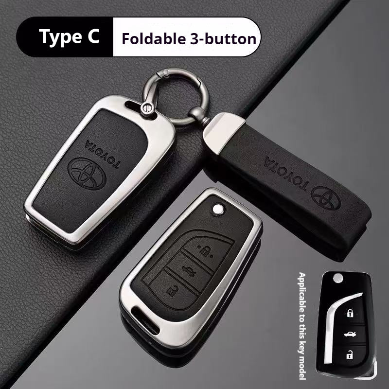 Load image into Gallery viewer, Toyota Zinc Alloy + PU Leather Car Key Fob Case Cover For Camry, RAV4, Highlander, Prado, Crown
