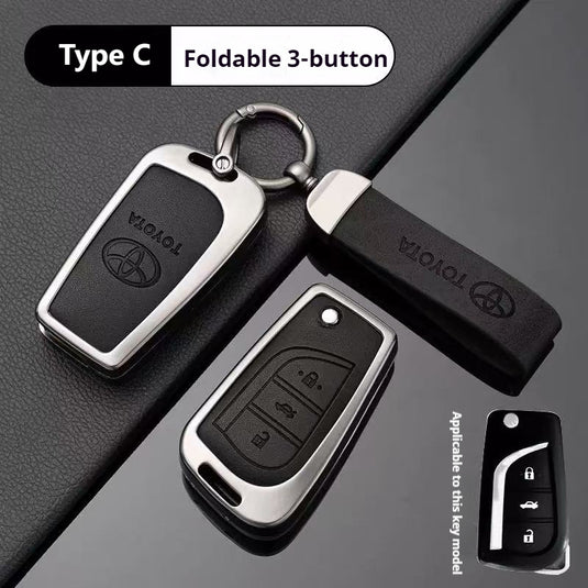 Toyota Zinc Alloy + PU Leather Car Key Fob Case Cover For Camry, RAV4, Highlander, Prado, Crown
