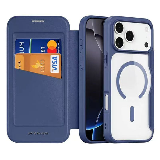 [With Card Slot][Magsafe Compatible] Apple iPhone 17 Pro / 18 Pro - Magnetic Catch Transparent Flip PU Leather Wallet Series Case