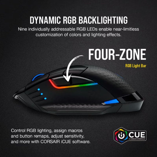 CORSAIR Dark CORE RGB PRO SE Wireless FPS/MOBA Gaming Mouse with Qi Wireless Charging – 18,000 DPI – 8 Programmable Buttons – Sub-1ms Wireless – iCUE Compatible – PC, Mac, PS5, PS4, Xbox