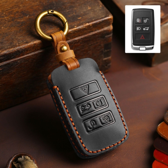 Land Rover Genuine Leather Protection Car Key Fob Case Cover for Range Sport, Evoque, Velar, Discovery 5, Jaguar E-Pace 2018-up