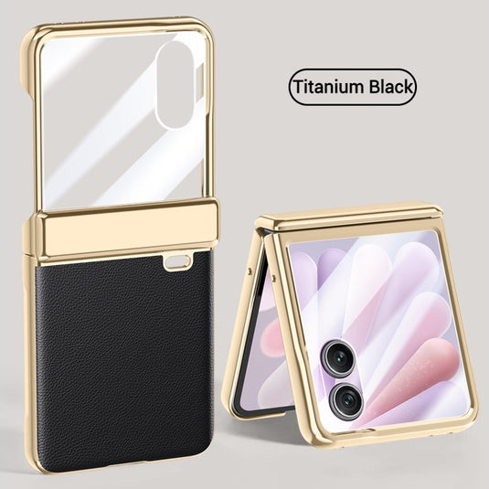 Honor Magic V Flip 2 Electroplated Chain Shockproof Plain Leather Essentials Series Case With Screen Protector