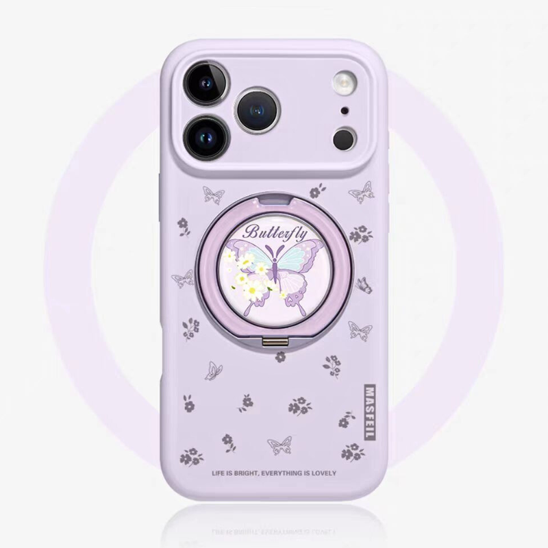 Load image into Gallery viewer, [Built-in Stand] Apple iPhone 17/Air/Pro/Max - Floral Butterfly Liquid Silicone Shockproof Phone Case
