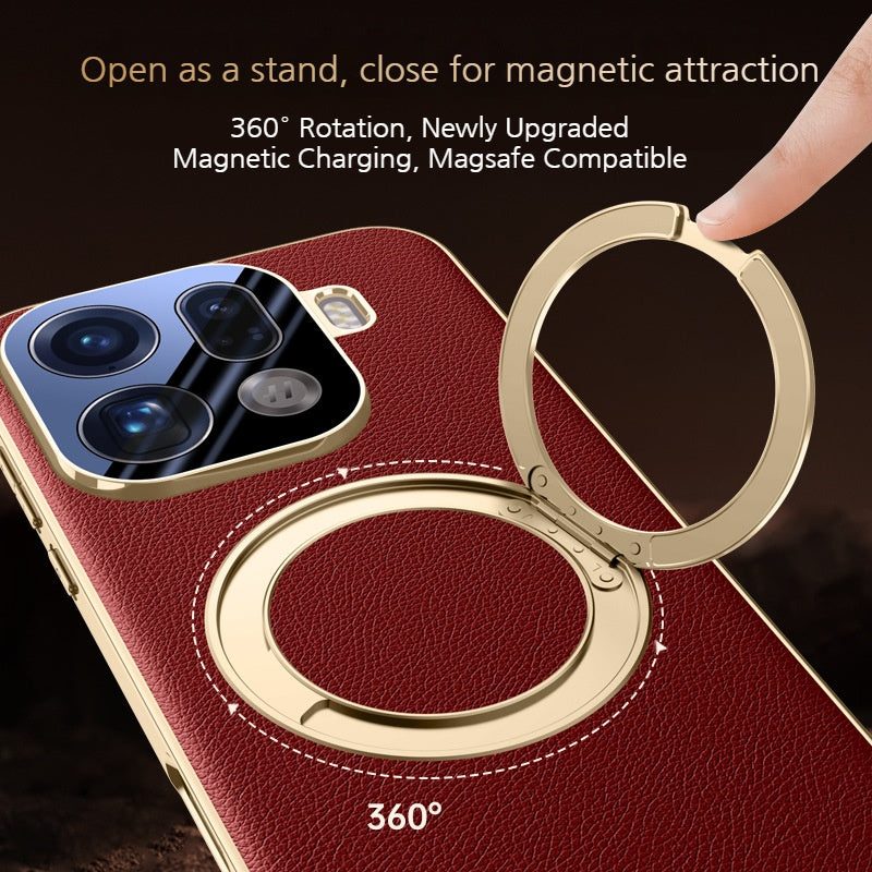 [Magsafe Compatible][With Metal Bracket] OPPO Find X9/Pro - PU Leather Full Coverage Shockproof Case - i-Station Mobile Phone & Electronic Device Repair and Accessories