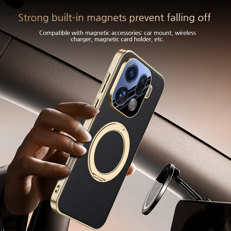Load image into Gallery viewer, [Magsafe Compatible][With Metal Bracket] OPPO Find X9/Pro - PU Leather Full Coverage Shockproof Case - i-Station Mobile Phone &amp; Electronic Device Repair and Accessories
