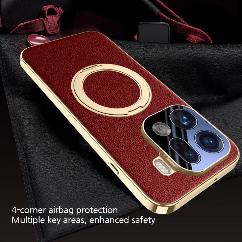 [Magsafe Compatible][With Metal Bracket] OPPO Find X9/Pro - PU Leather Full Coverage Shockproof Case - i-Station Mobile Phone & Electronic Device Repair and Accessories