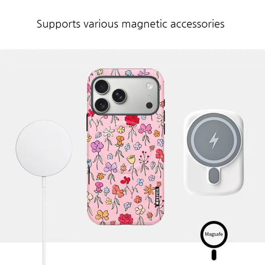 [Magsafe Compatible][Built-in Stand] Apple iPhone 17/Air/Pro/Max - Floral Double-Layer Full-Protection Shockproof Case