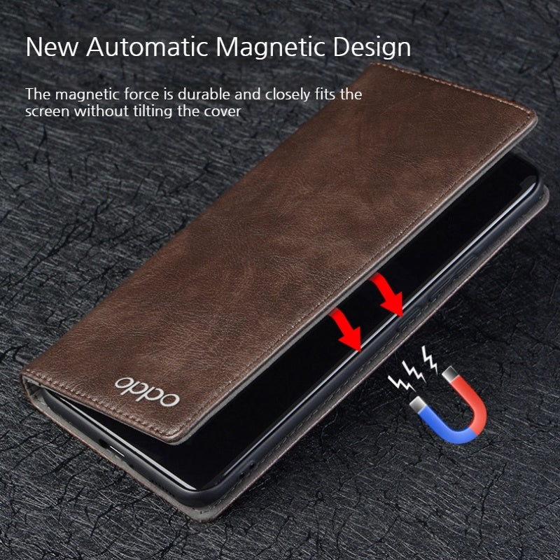 OPPO Find X9/Pro - Business Genuine Leather Magnetic Flip Shockproof Protective Case - i-Station Mobile Phone & Electronic Device Repair and Accessories