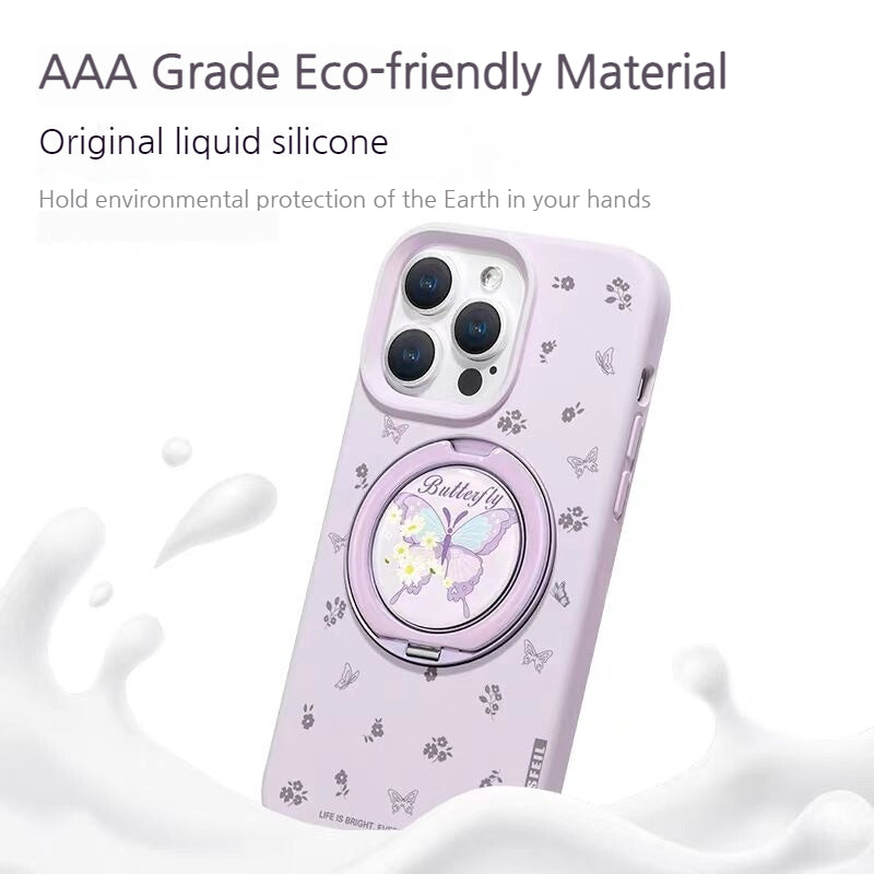 Load image into Gallery viewer, [Built-in Stand] Apple iPhone 17/Air/Pro/Max - Floral Butterfly Liquid Silicone Shockproof Phone Case
