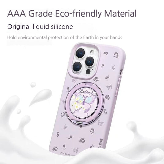 [Built-in Stand] Apple iPhone 17/Air/Pro/Max - Floral Butterfly Liquid Silicone Shockproof Phone Case