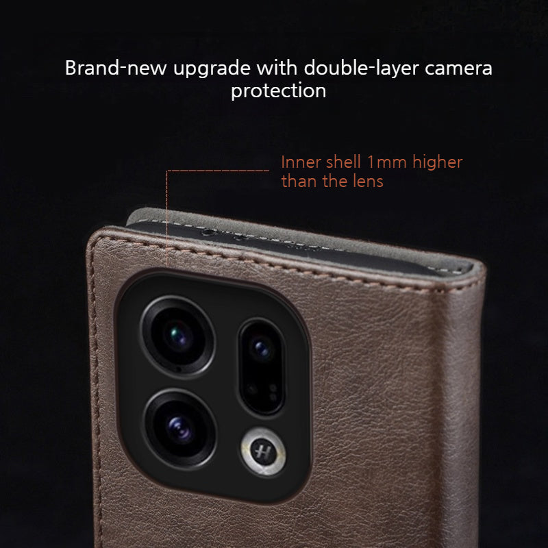 OPPO Find X9/Pro - Business Genuine Leather Magnetic Flip Shockproof Protective Case - i-Station Mobile Phone & Electronic Device Repair and Accessories