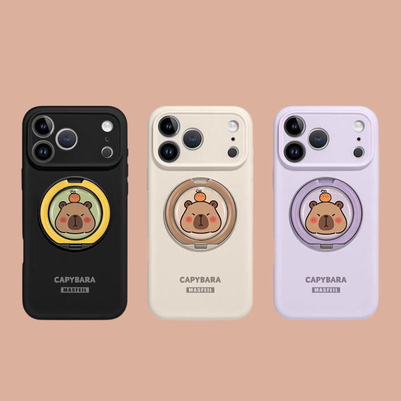 Load image into Gallery viewer, [Built-in Stand] Apple iPhone 17/Air/Pro/Max - Capybara Liquid Silicone Full-Cover Shockproof Phone Case
