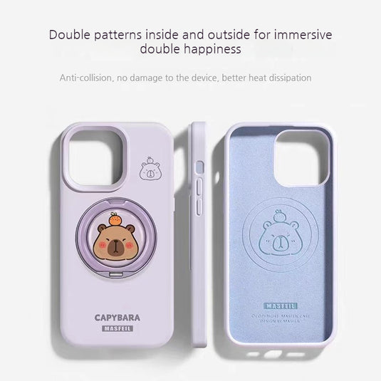 [Built-in Stand] Apple iPhone 17/Air/Pro/Max - Capybara Liquid Silicone Full-Cover Shockproof Phone Case
