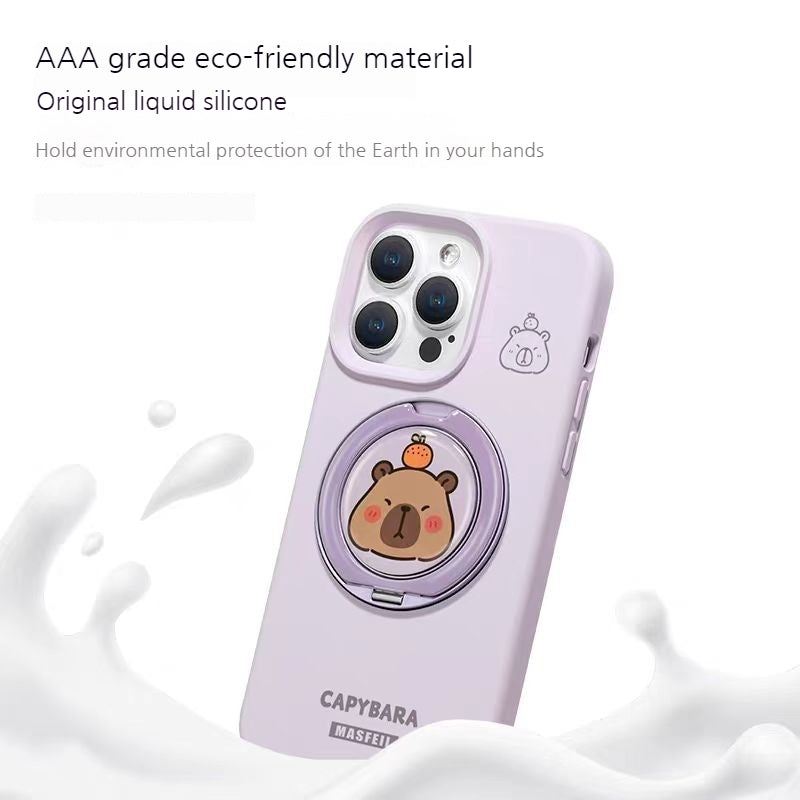 Load image into Gallery viewer, [Built-in Stand] Apple iPhone 17/Air/Pro/Max - Capybara Liquid Silicone Full-Cover Shockproof Phone Case
