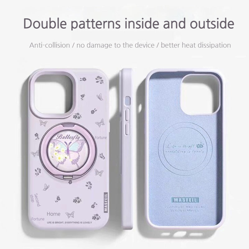 Load image into Gallery viewer, [Built-in Stand] Apple iPhone 17/Air/Pro/Max - Floral Butterfly Liquid Silicone Shockproof Phone Case
