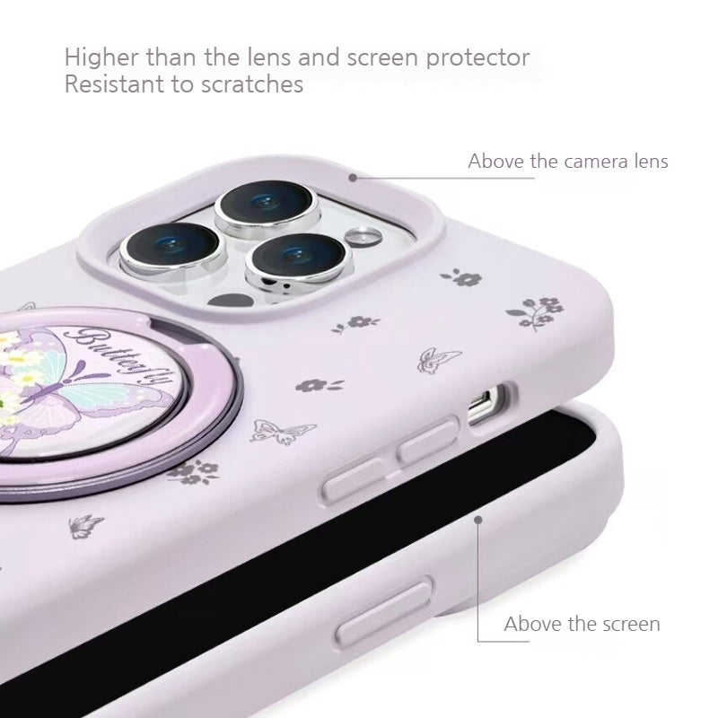 Load image into Gallery viewer, [Built-in Stand] Apple iPhone 17/Air/Pro/Max - Floral Butterfly Liquid Silicone Shockproof Phone Case
