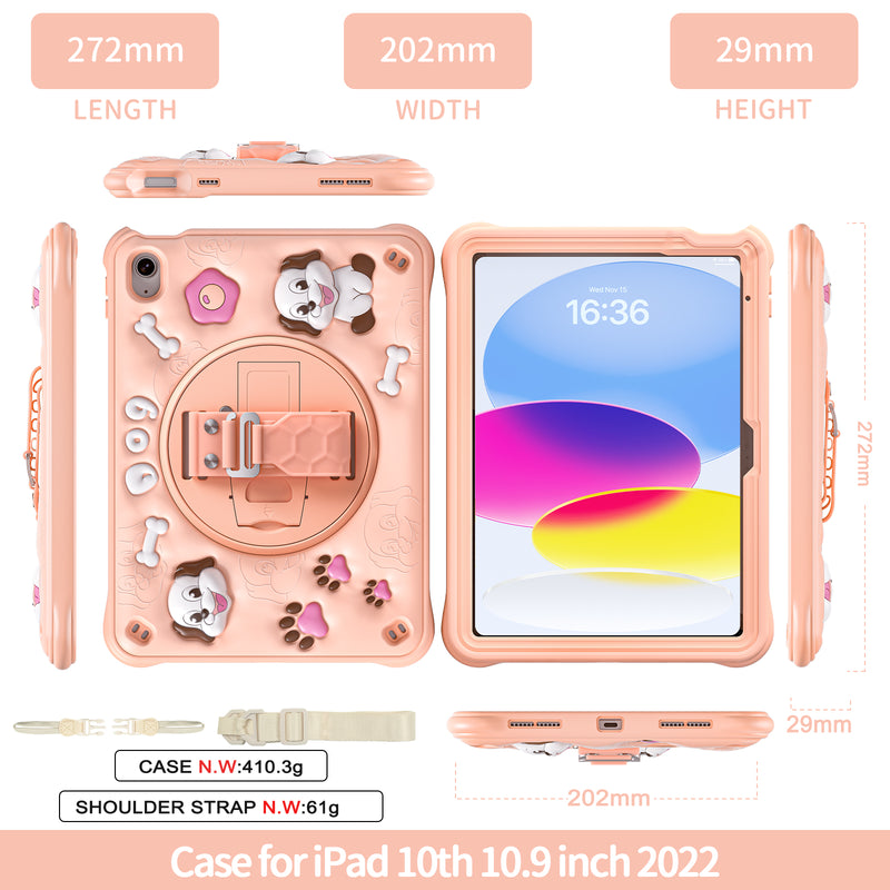 Load image into Gallery viewer, [With Shoulder Strap] Apple iPad 10 / 10th (2022) 10.9&quot; - Kid Friendly Pink Cartoon Dog Heavy Duty Stand Series
