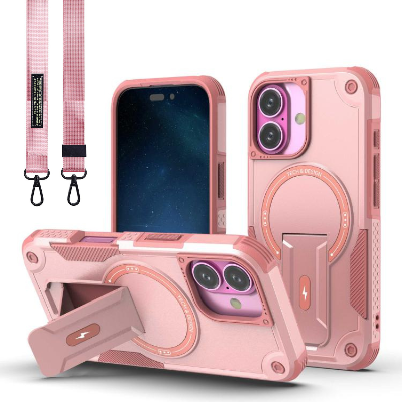 Load image into Gallery viewer, [Magsafe Compatible][With Stand] Apple iPhone 17/Pro/Pro Max/Air Drop-Proof Dual Layer Armor Case With Long Strap
