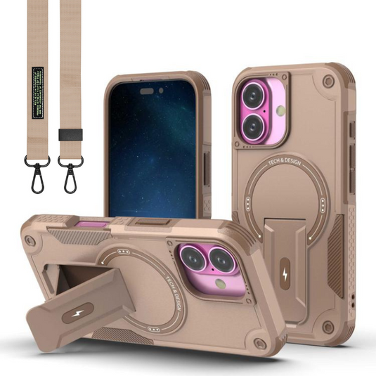 [Magsafe Compatible][With Stand] Apple iPhone 17/Pro/Pro Max/Air Drop-Proof Dual Layer Armor Case With Long Strap