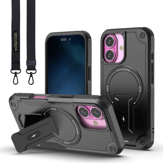 [Magsafe Compatible][With Stand] Apple iPhone 17/Pro/Pro Max/Air Drop-Proof Dual Layer Armor Case With Long Strap