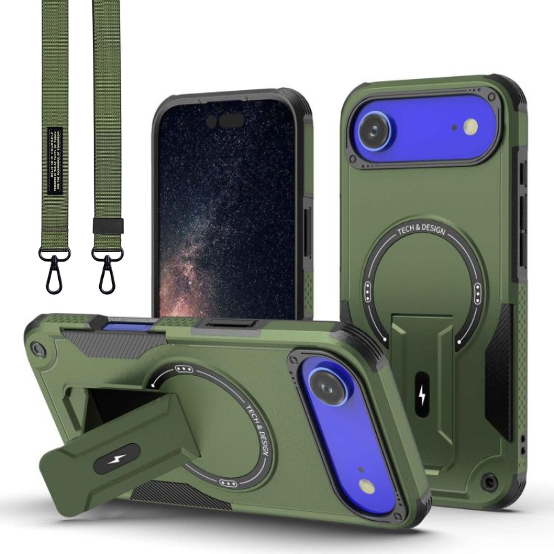 Load image into Gallery viewer, [Magsafe Compatible][With Stand] Apple iPhone 17/Pro/Pro Max/Air Drop-Proof Dual Layer Armor Case With Long Strap
