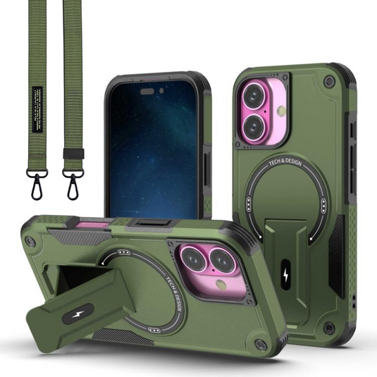[Magsafe Compatible][With Stand] Apple iPhone 17/Pro/Pro Max/Air Drop-Proof Dual Layer Armor Case With Long Strap