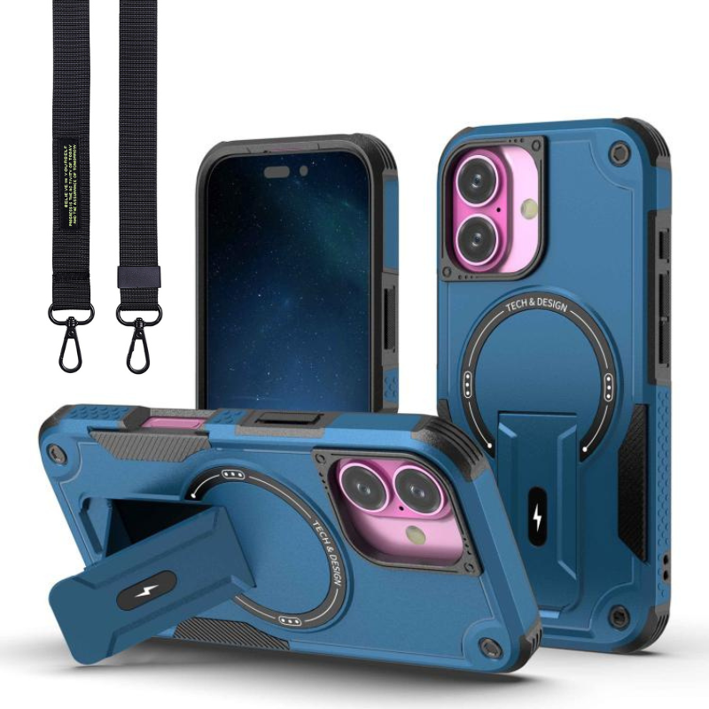 Load image into Gallery viewer, [Magsafe Compatible][With Stand] Apple iPhone 17/Pro/Pro Max/Air Drop-Proof Dual Layer Armor Case With Long Strap
