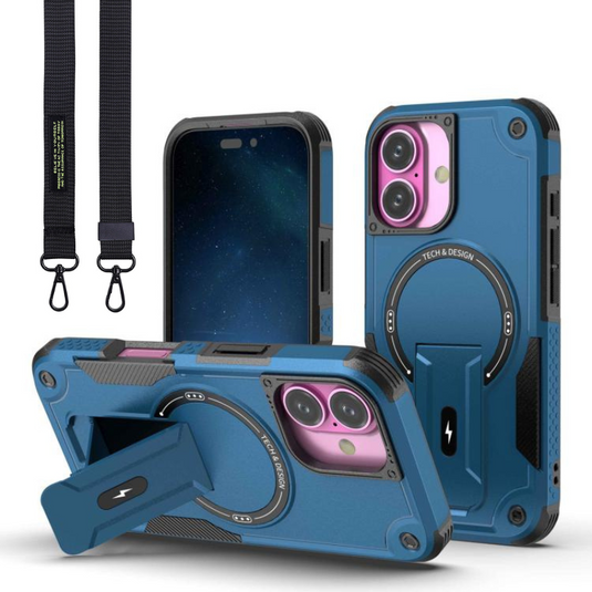 [Magsafe Compatible][With Stand] Apple iPhone 17/Pro/Pro Max/Air Drop-Proof Dual Layer Armor Case With Long Strap