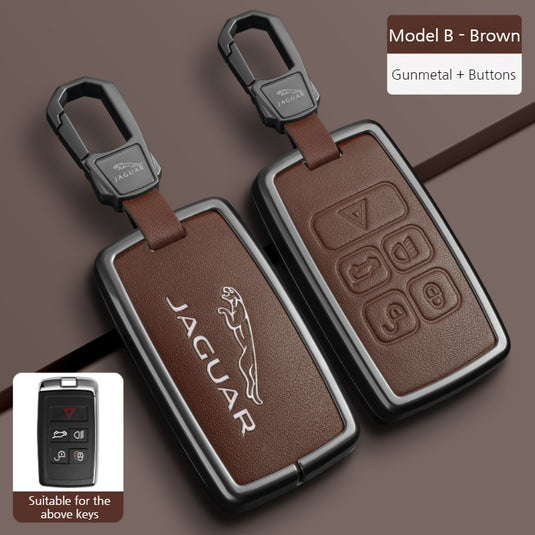 Jaguar Premium Leather Protection Car Key Fob Case Cover For XEL, XJ, F-PACE, XFL, E-PACE, XE, XF, F-TYPE