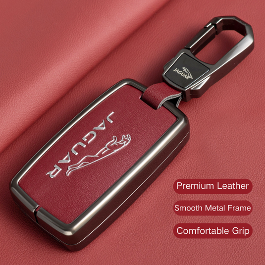 Jaguar Premium Leather Protection Car Key Fob Case Cover For XEL, XJ, F-PACE, XFL, E-PACE, XE, XF, F-TYPE