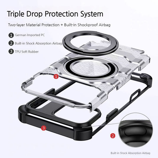 [Magsafe Compatible][With Stand] Apple iPhone 17 Air/Pro/Max - Wlons Transparent Shockproof Military Grade Case
