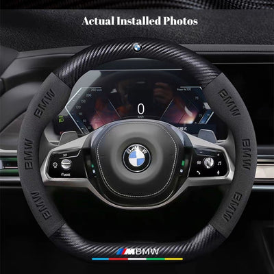 BMW Luxury Carbon Fiber Leather & Soft Suede Touch, Enhanced Grip Steering Wheel Cover For 3 Series, 4 Series, 5 Series, 6 Series, 7 Series, X1, X3, X4, X5, X6, X7 - i-Station Mobile Phone & Electronic Device Repair and Accessories