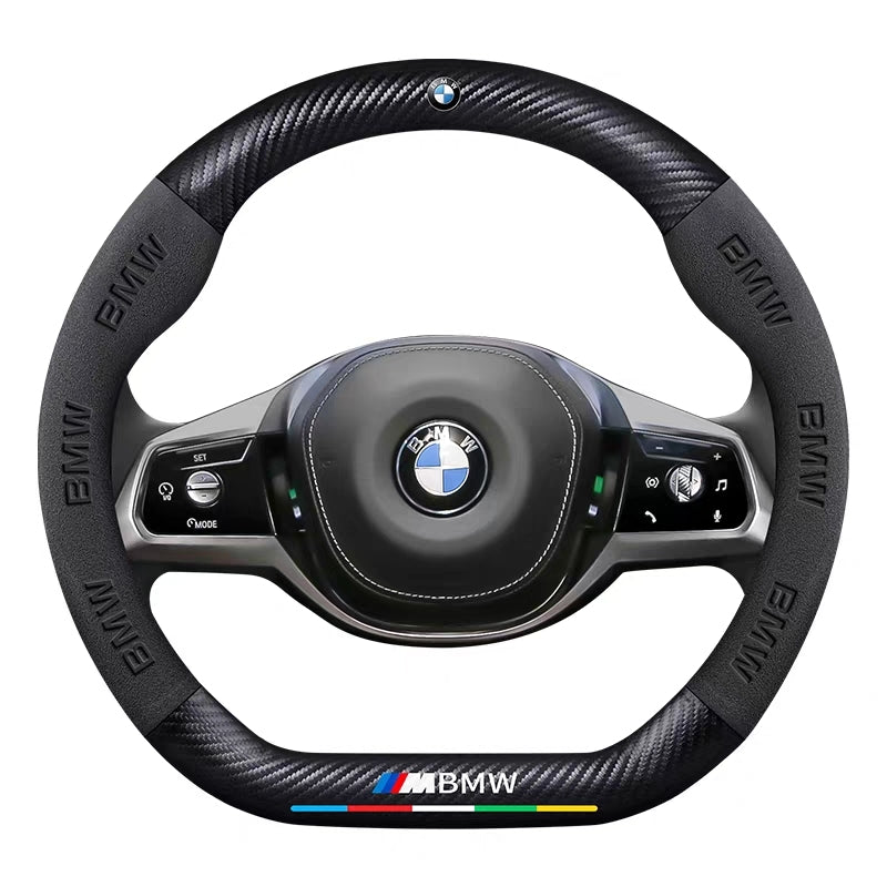 BMW Luxury Carbon Fiber Leather & Soft Suede Touch, Enhanced Grip Steering Wheel Cover For 3 Series, 4 Series, 5 Series, 6 Series, 7 Series, X1, X3, X4, X5, X6, X7 - i-Station Mobile Phone & Electronic Device Repair and Accessories