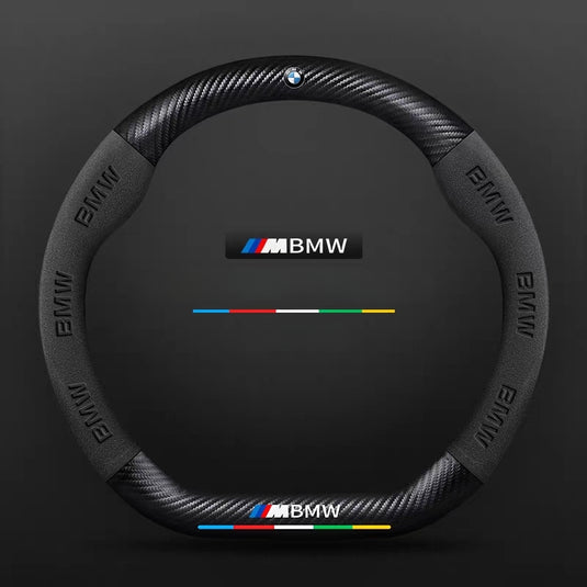 BMW iX3/4/5/6 Luxury Carbon Fiber Leather Steering Wheel Cover – Soft Suede Touch, Enhanced Grip & Steering Wheel Protection