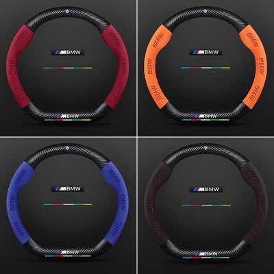 BMW Luxury Carbon Fiber Leather & Soft Suede Touch, Enhanced Grip Steering Wheel Cover For 3 Series, 4 Series, 5 Series, 6 Series, 7 Series, X1, X3, X4, X5, X6, X7 - i-Station Mobile Phone & Electronic Device Repair and Accessories