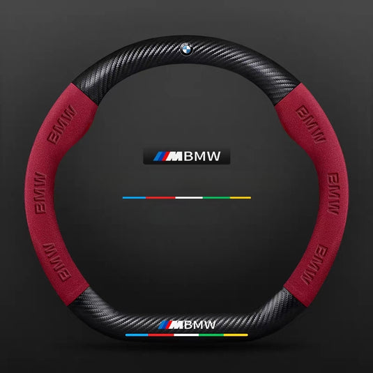 BMW iX3/4/5/6 Luxury Carbon Fiber Leather Steering Wheel Cover – Soft Suede Touch, Enhanced Grip & Steering Wheel Protection